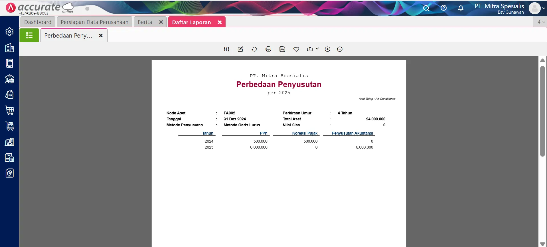 Cara melihat laporan penyusutan aset tetap pajak